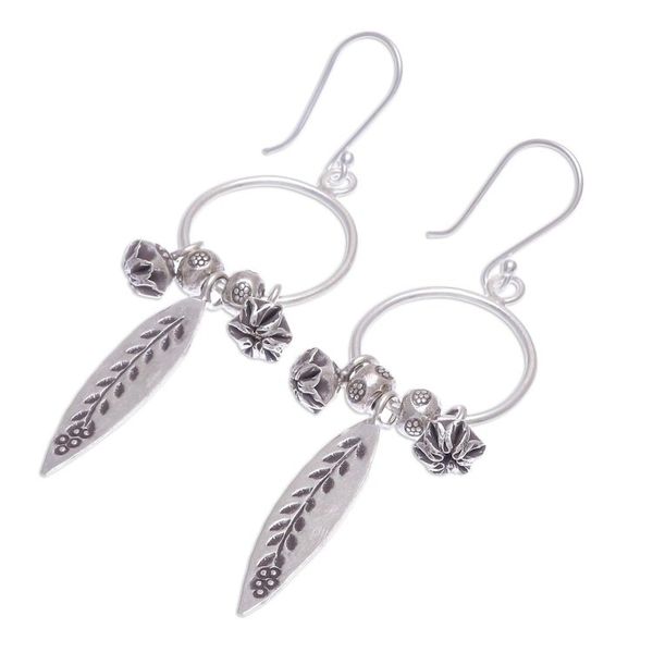 Alternate image for Handmade Sterling and Karen Silver Floral Dangle Earrings Tribal Tree