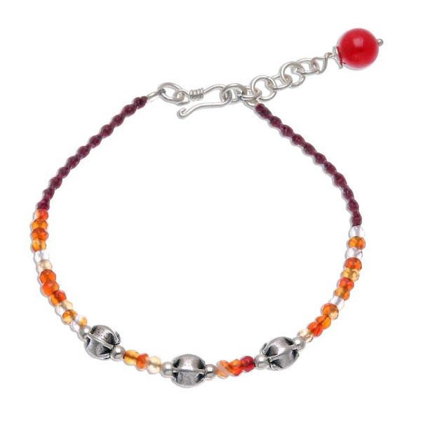 Alternate image for Carnelian Beaded Cord Bracelet with Karen Silver Beads Sunny Days Ahead