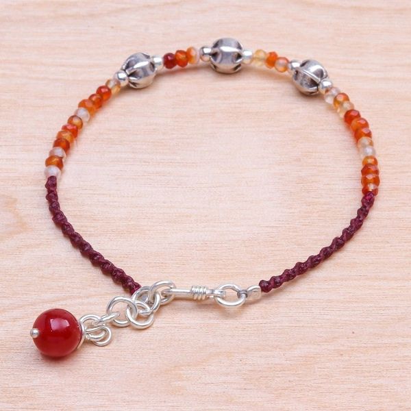 Alternate image for Carnelian Beaded Cord Bracelet with Karen Silver Beads Sunny Days Ahead