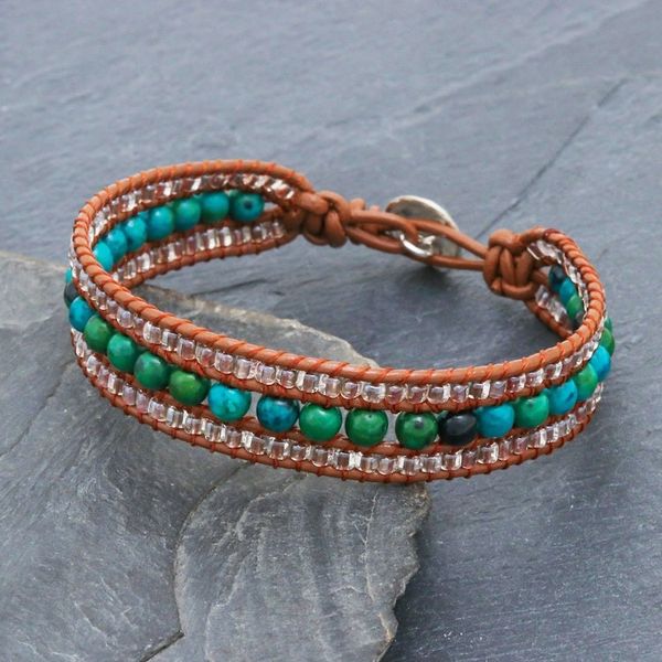 Alternate image for Leather Bracelet with Serpentine and Glass Beads Sidetracked