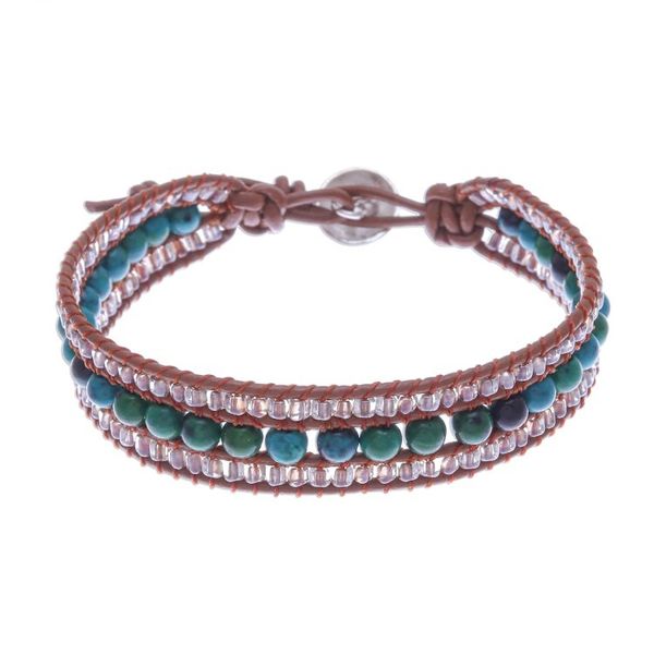 Alternate image for Leather Bracelet with Serpentine and Glass Beads Sidetracked