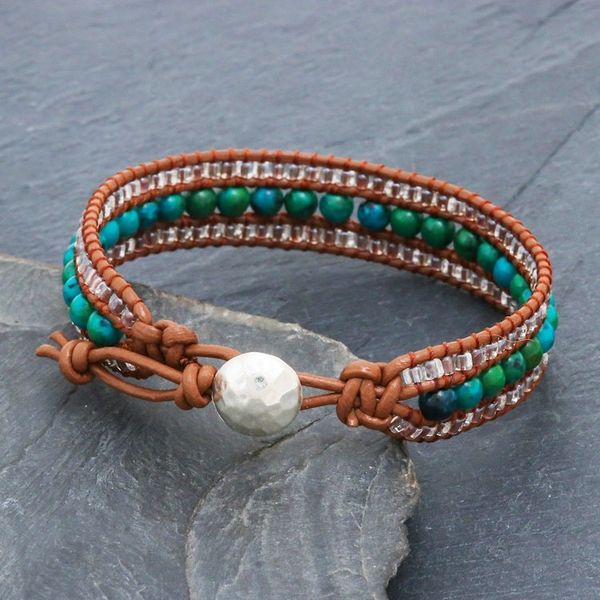 Alternate image for Leather Bracelet with Serpentine and Glass Beads Sidetracked