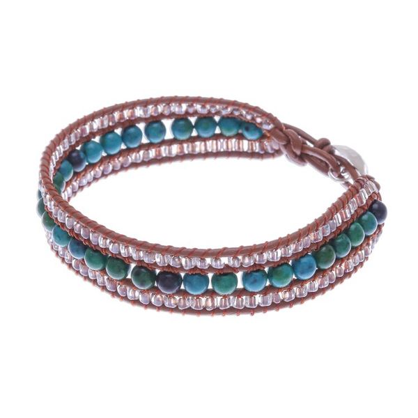 Alternate image for Leather Bracelet with Serpentine and Glass Beads Sidetracked