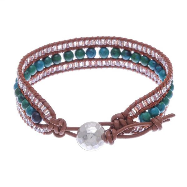 Alternate image for Leather Bracelet with Serpentine and Glass Beads Sidetracked