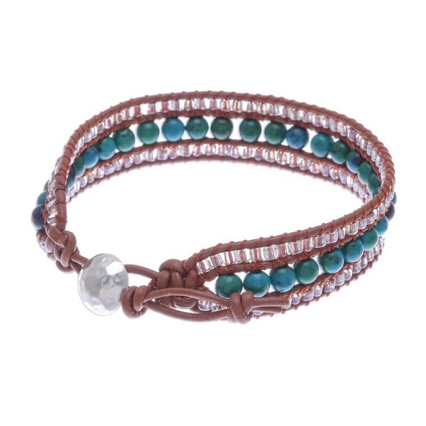 Alternate image for Leather Bracelet with Serpentine and Glass Beads Sidetracked