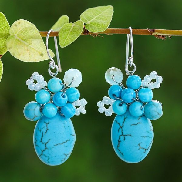 Alternate image for Handcrafted Modern Thai Cluster Earrings with Blue Calcite Blue Holiday Dreams