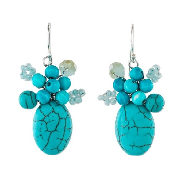 Alternate image for Handcrafted Modern Thai Cluster Earrings with Blue Calcite Blue Holiday Dreams