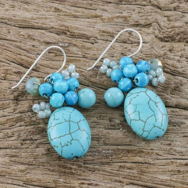 Alternate image for Handcrafted Modern Thai Cluster Earrings with Blue Calcite Blue Holiday Dreams