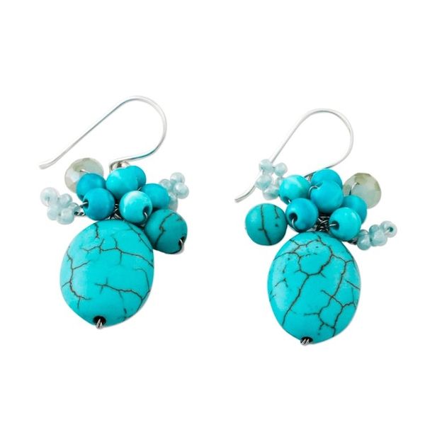 Alternate image for Handcrafted Modern Thai Cluster Earrings with Blue Calcite Blue Holiday Dreams