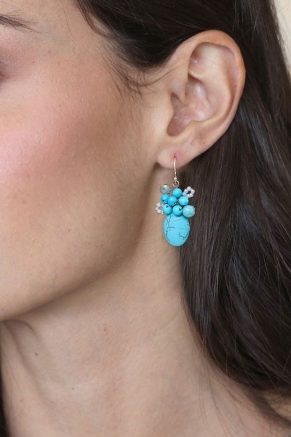 Alternate image for Handcrafted Modern Thai Cluster Earrings with Blue Calcite Blue Holiday Dreams