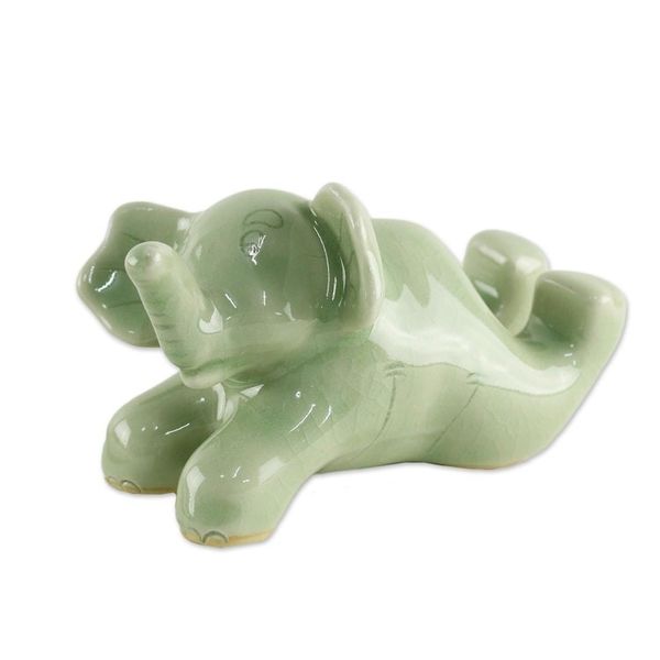 Alternate image for Celadon Ceramic Sculpture of an Elephant from Thailand Funny Elephant