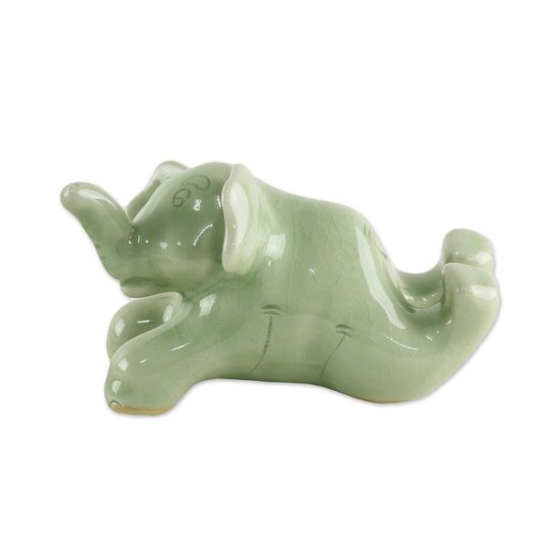 Alternate image for Celadon Ceramic Sculpture of an Elephant from Thailand Funny Elephant