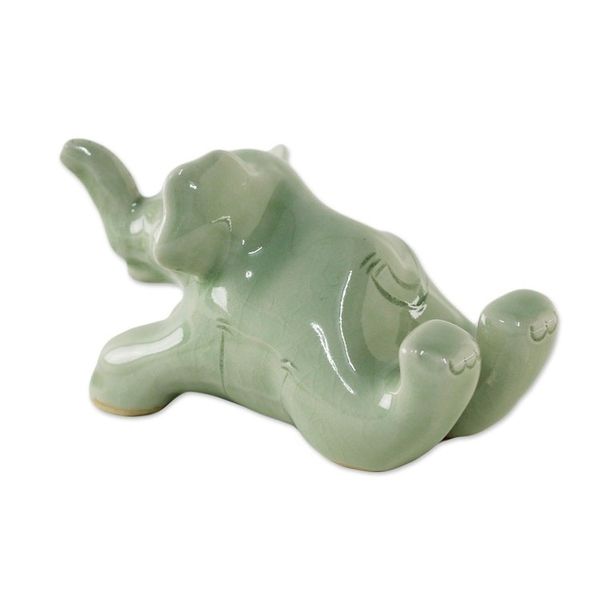 Alternate image for Celadon Ceramic Sculpture of an Elephant from Thailand Funny Elephant