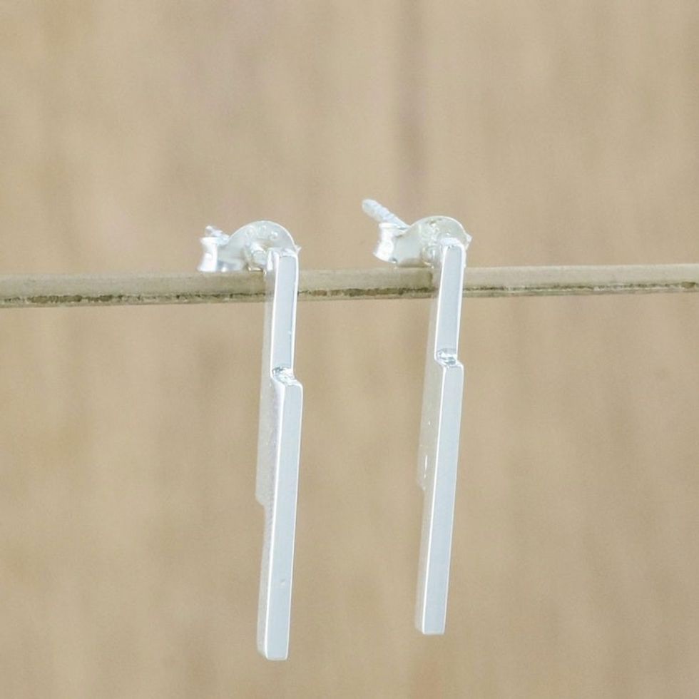 Handcrafted Sterling Silver Drop Earrings from Thailand 'Sleek Excitement'