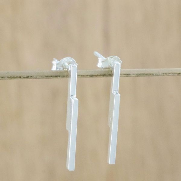 Alternate image for Handcrafted Sterling Silver Drop Earrings from Thailand Sleek Excitement
