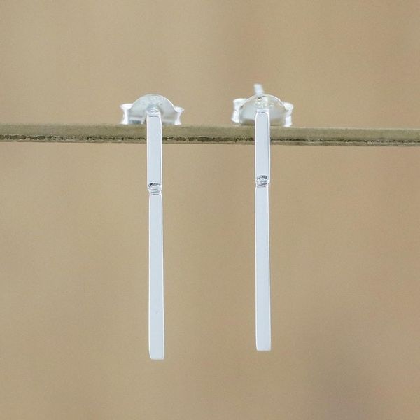 Alternate image for Handcrafted Sterling Silver Drop Earrings from Thailand Sleek Excitement