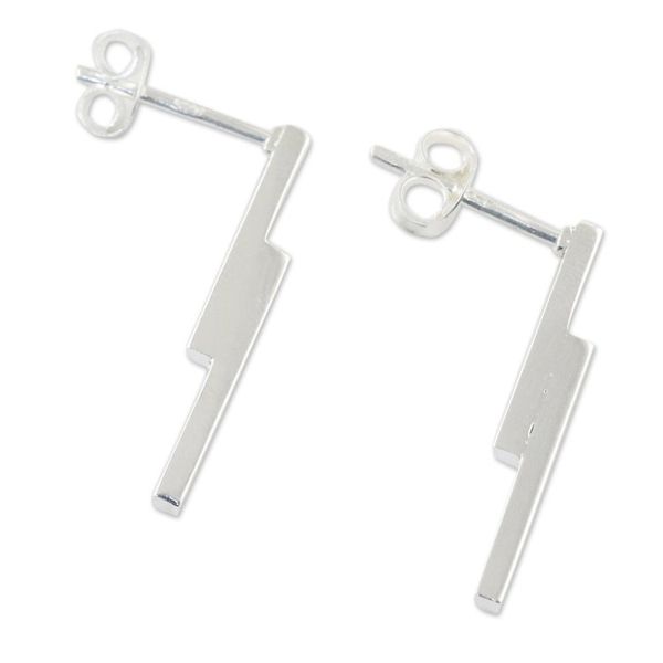 Alternate image for Handcrafted Sterling Silver Drop Earrings from Thailand Sleek Excitement