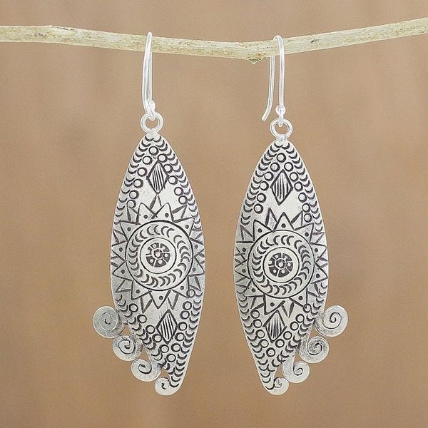 Alternate image for Handcrafted Karen Silver Dangle Earrings from Thailand Exotic Sun