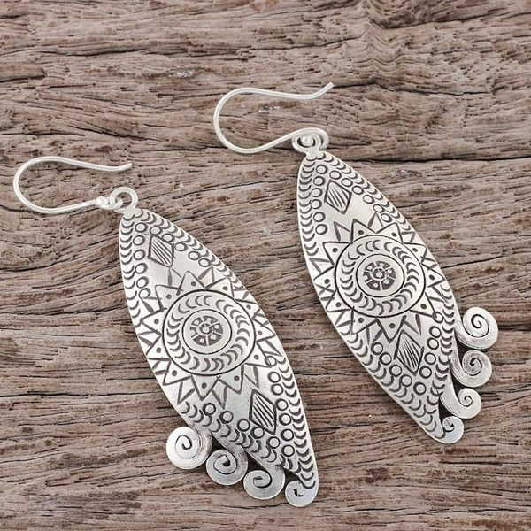 Alternate image for Handcrafted Karen Silver Dangle Earrings from Thailand Exotic Sun