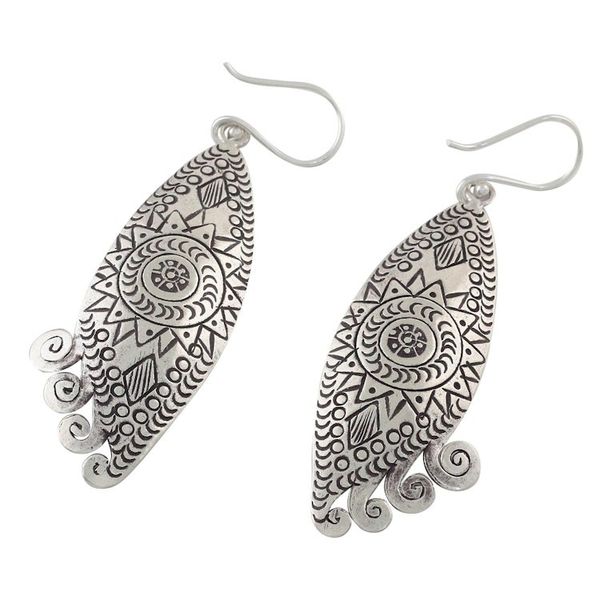 Alternate image for Handcrafted Karen Silver Dangle Earrings from Thailand Exotic Sun