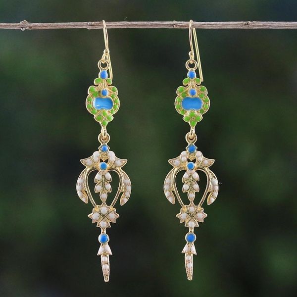 Alternate image for Gold Plated Brass Earrings in White and Green from Thailand Thai Purity