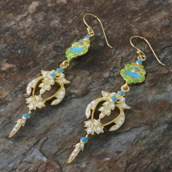 Alternate image for Gold Plated Brass Earrings in White and Green from Thailand Thai Purity