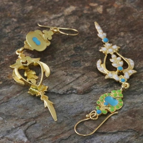 Alternate image for Gold Plated Brass Earrings in White and Green from Thailand Thai Purity