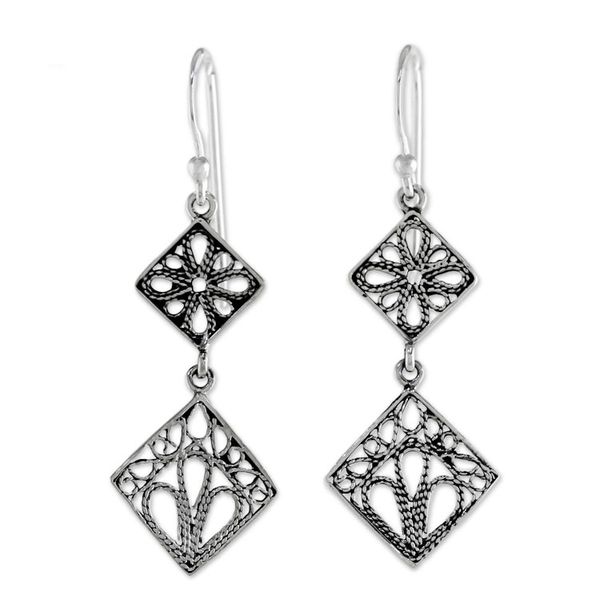Alternate image for Sterling Silver Square Shaped Filigree Dangle Earrings Wind in the Trees