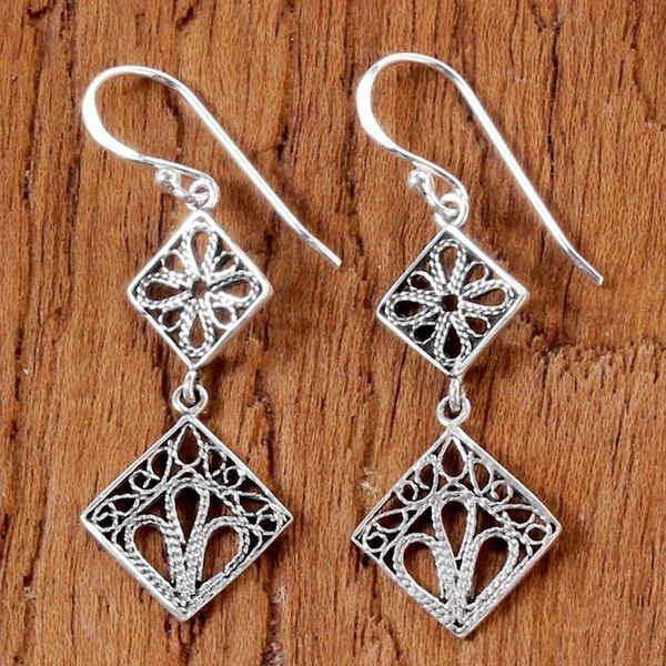 Alternate image for Sterling Silver Square Shaped Filigree Dangle Earrings Wind in the Trees