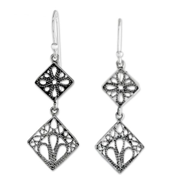 Alternate image for Sterling Silver Square Shaped Filigree Dangle Earrings Wind in the Trees