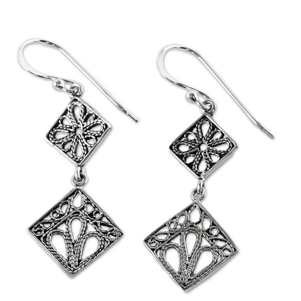 Alternate image for Sterling Silver Square Shaped Filigree Dangle Earrings Wind in the Trees