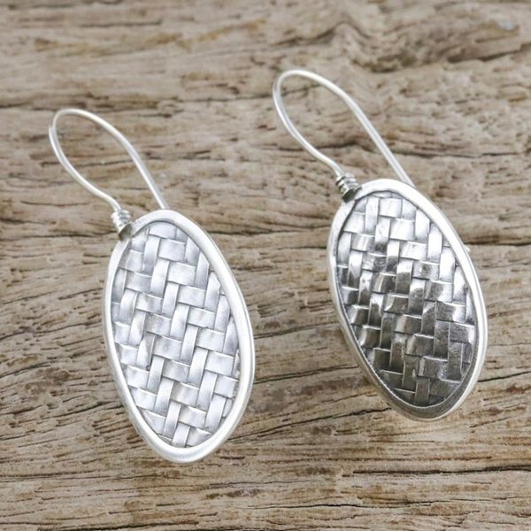 Alternate image for Sterling Silver Oval Weave Dangle Earrings from Thailand Woven Oval