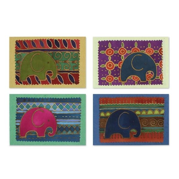 Alternate image for Batik Cotton and Paper Elephant Greeting Cards Set of 4 Elephant Journeys