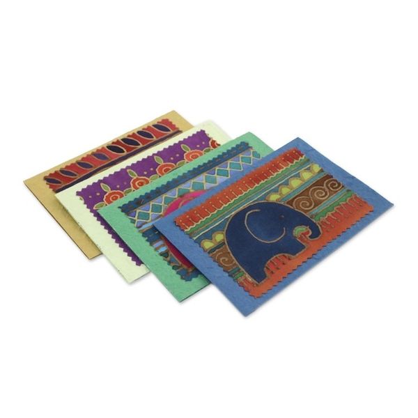 Alternate image for Batik Cotton and Paper Elephant Greeting Cards Set of 4 Elephant Journeys