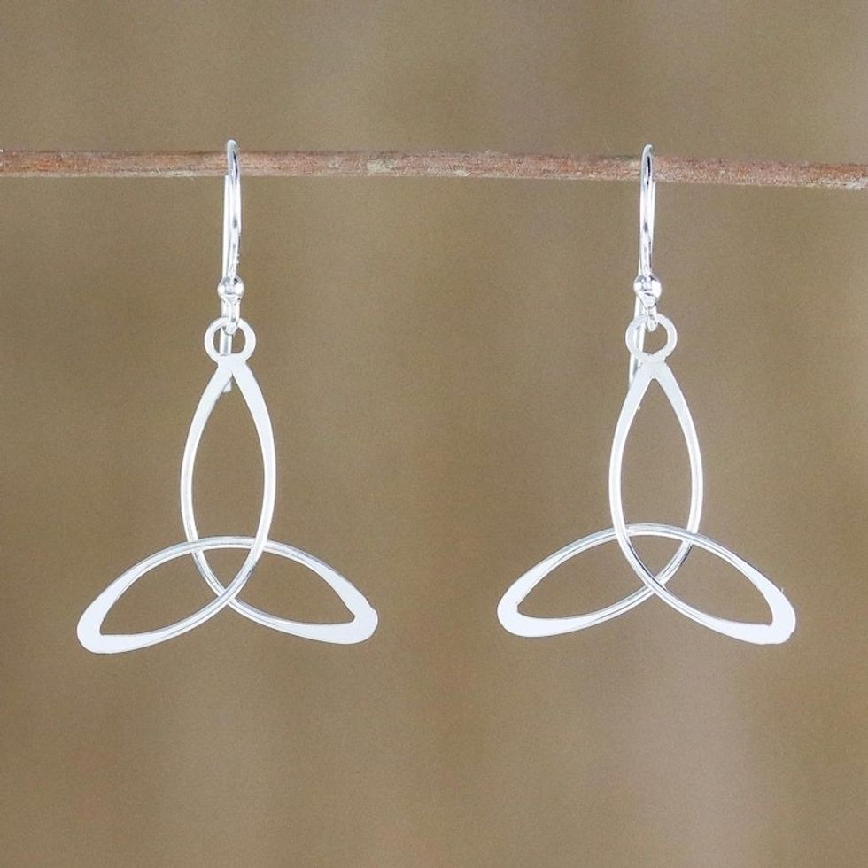 Sterling Silver 3-Point Dangle Earrings from Thailand 'Triangle Twist'