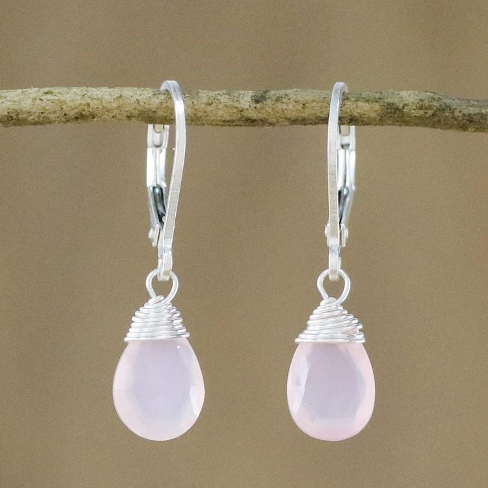 Pink Chalcedony and Silver Dangle Earrings from Thailand 'Glamorous Woman'