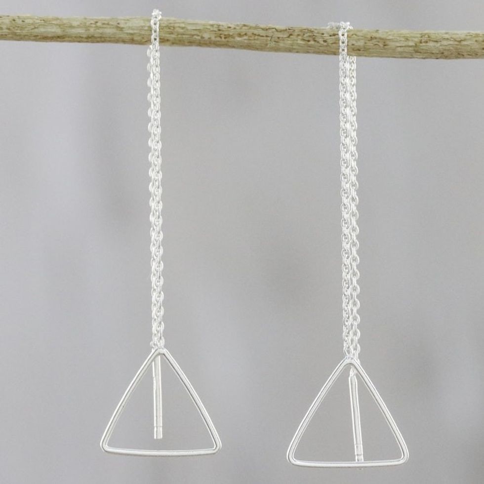 Artisan Handmade Thai 925 Sterling Silver Threader Earrings 'Icy Home'