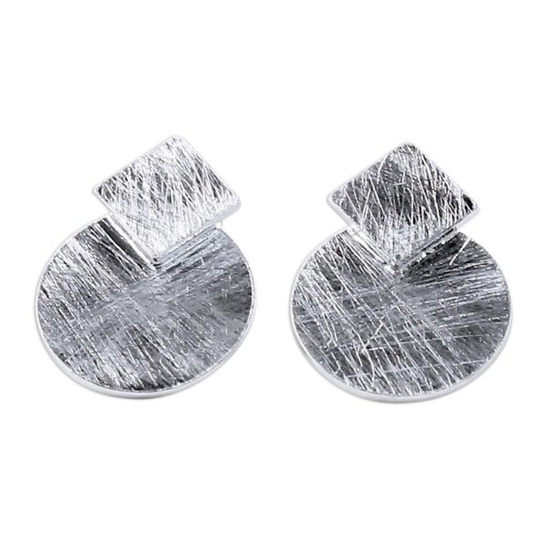 Alternate image for Circle and Rhombus Brushed Satin Sterling Silver Earrings Modern View