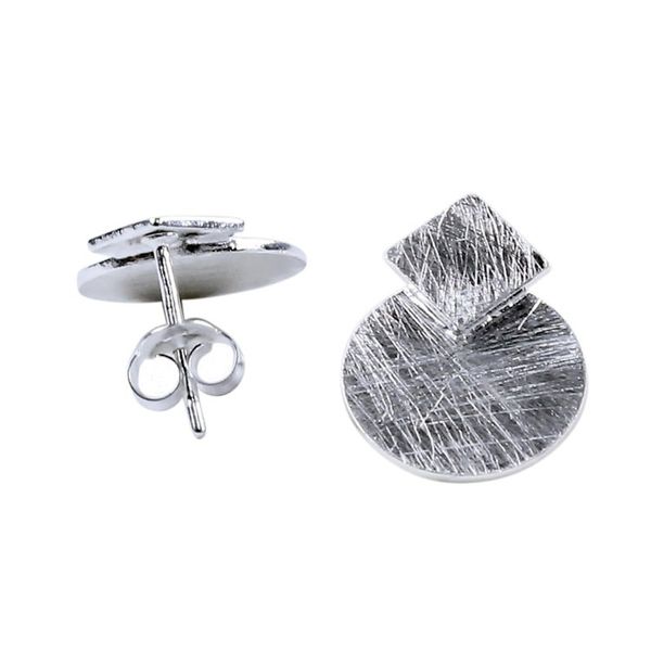 Alternate image for Circle and Rhombus Brushed Satin Sterling Silver Earrings Modern View