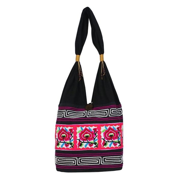 Alternate image for Pink Floral Cotton Blend Shoulder Bag from Thailand Thai Flora