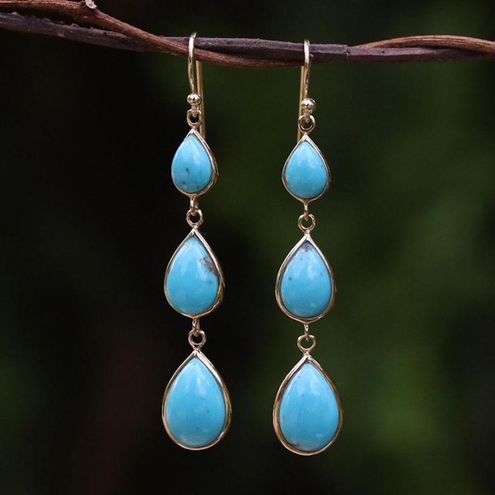 Gold Plated Sterling Silver Dangle Earrings from Thailand 'Nectar Drops'