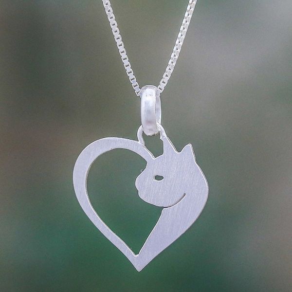 Alternate image for Cat Heart Sterling Silver Pendant Necklace from Thailand Soul of a Kitten