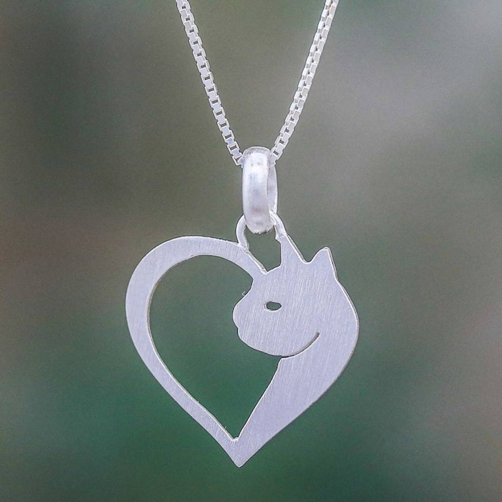 Cat Heart Sterling Silver Pendant Necklace from Thailand 'Soul of a Kitten'