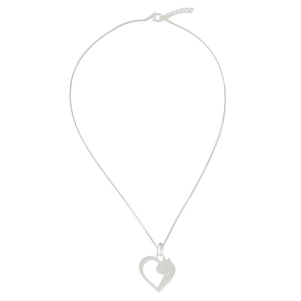 Alternate image for Cat Heart Sterling Silver Pendant Necklace from Thailand Soul of a Kitten