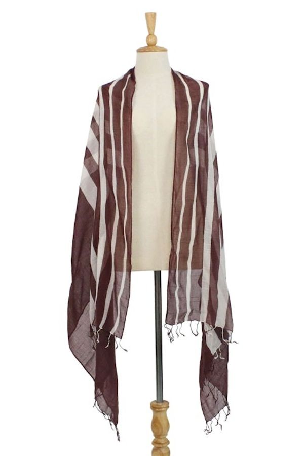 Alternate image for Handwoven Striped Cotton Shawl in Maroon from Thailand Cool Stripes in Maroon