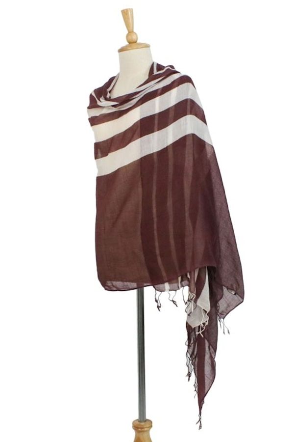 Alternate image for Handwoven Striped Cotton Shawl in Maroon from Thailand Cool Stripes in Maroon
