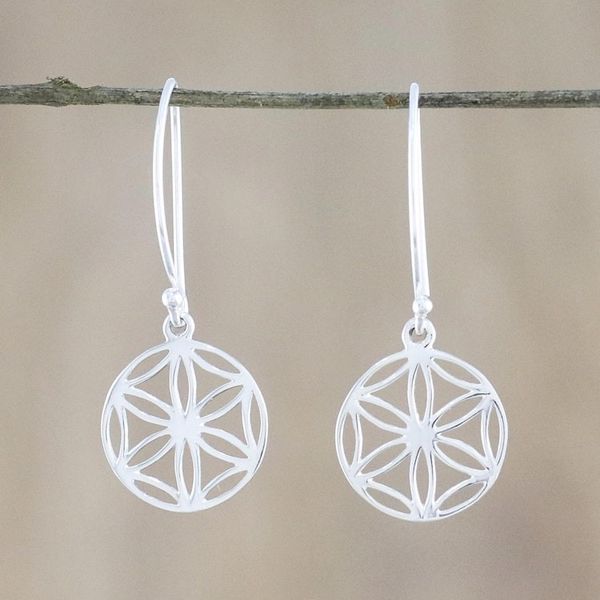 Alternate image for Thai Artisan Handmade Sterling Silver Floral Dangle Earrings Inner Blooms