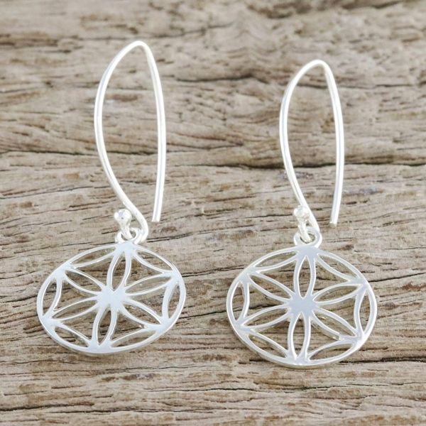 Alternate image for Thai Artisan Handmade Sterling Silver Floral Dangle Earrings Inner Blooms