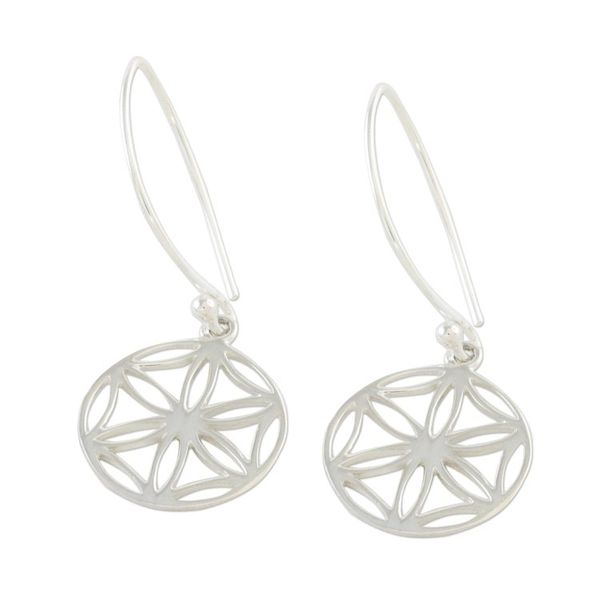 Alternate image for Thai Artisan Handmade Sterling Silver Floral Dangle Earrings Inner Blooms