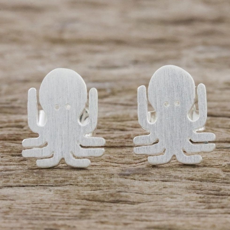 Sterling Silver Octopus Stud Earrings Handmade in Thailand 'Little Octopus'